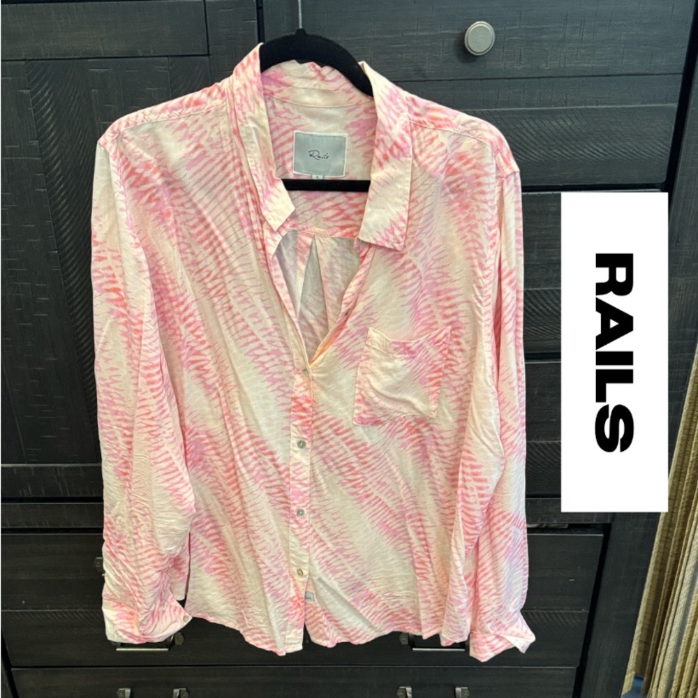 Rails Pink and White Button-Up Shirt